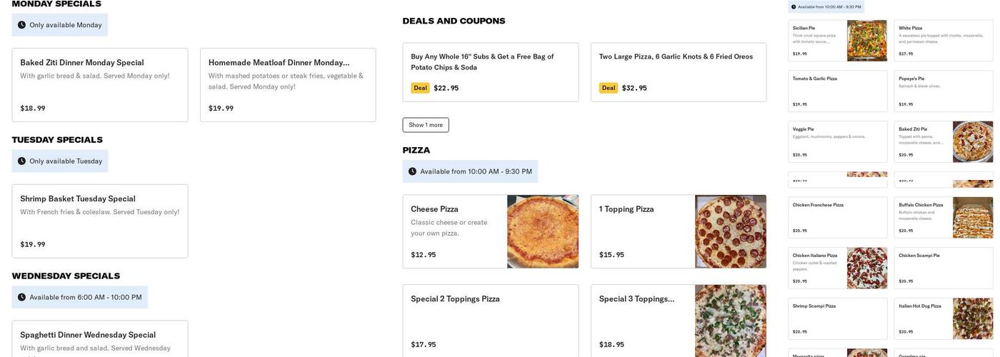 Anthony's Pizza Menu