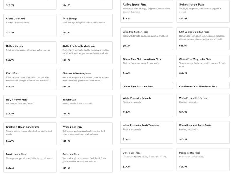 Attilio's Villagio Restaurant & Pizzeria Menu