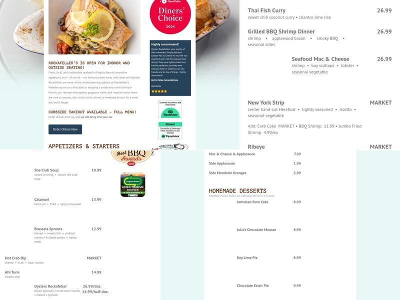 Rockafeller's Restaurant Menu