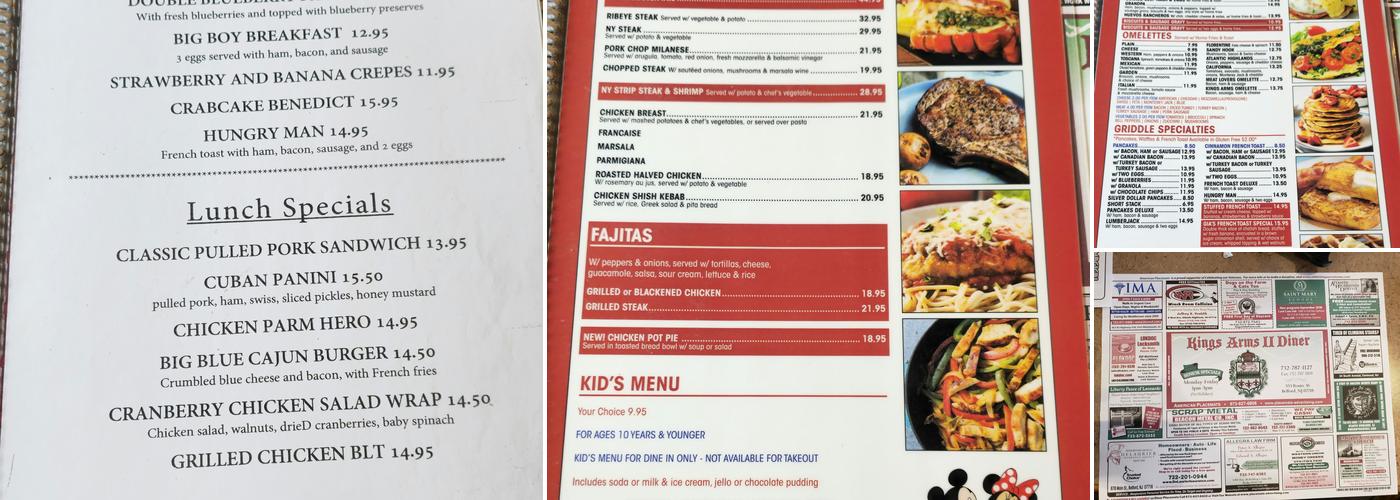 Kings Arms II DINER - SUNNY SIDE Menu