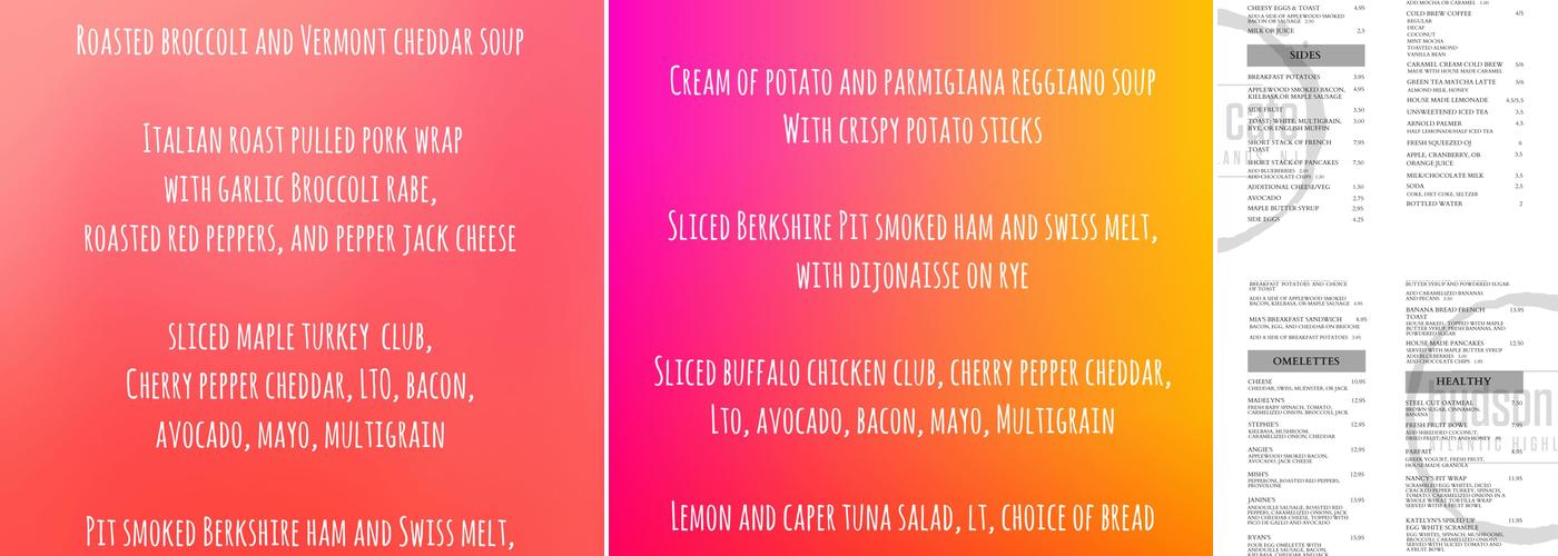 Hudson Cafe Menu