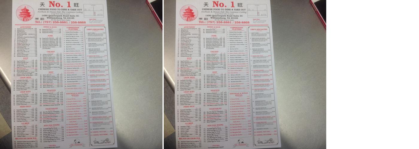 No 1 Restaurant Menu