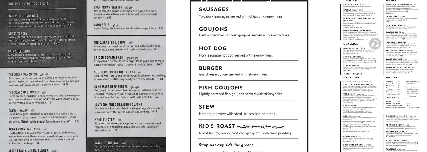 The Dairy - Bistro, Butchers & Farm Shop Menu