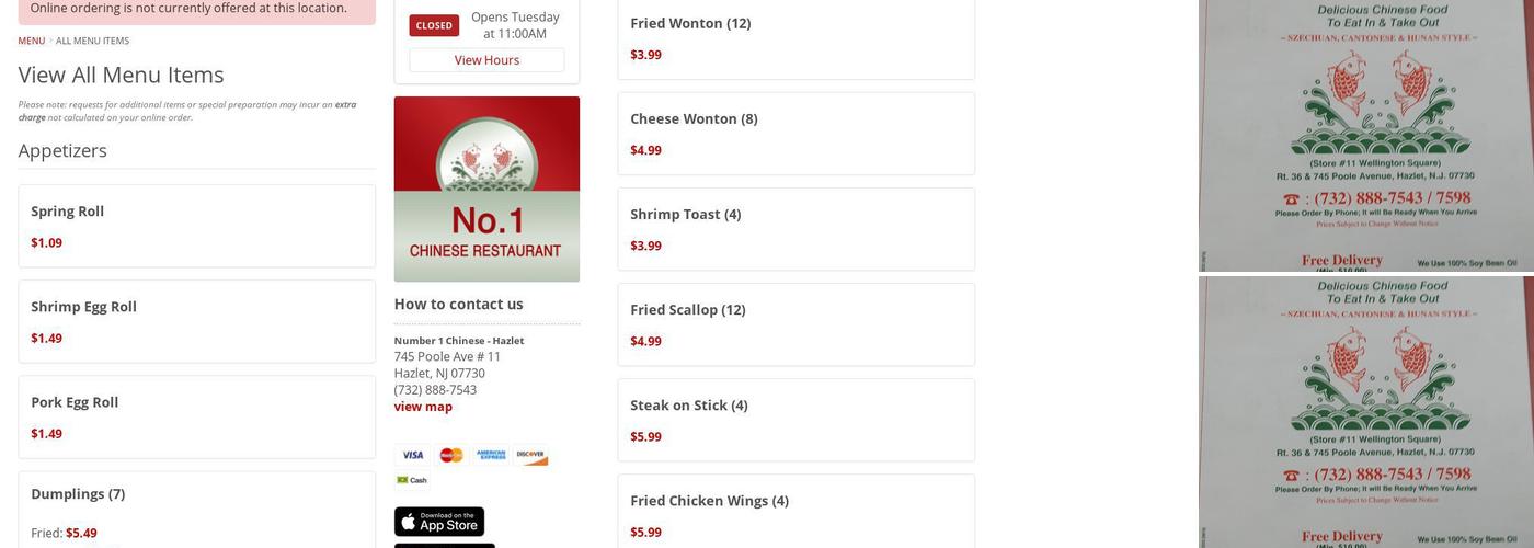 Number 1 Menu