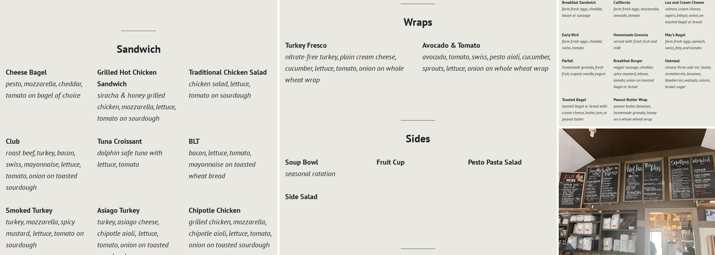 Sam & Zoe’s Menu