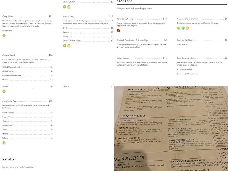 Bricks Cafe Menu