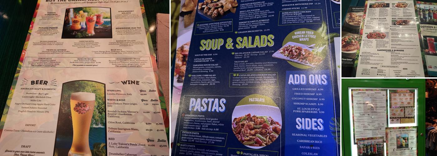 Rainforest Cafe Menu