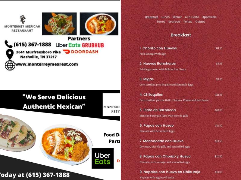 Monterrey Mexican Restaurant Menu