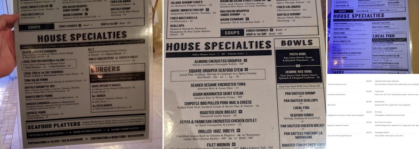 Square Grouper Bar and Grill Menu