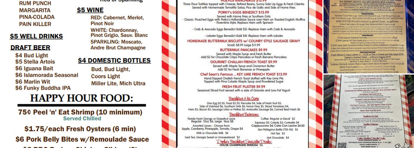 Porky's Bayside Restaurant and Marina Menu