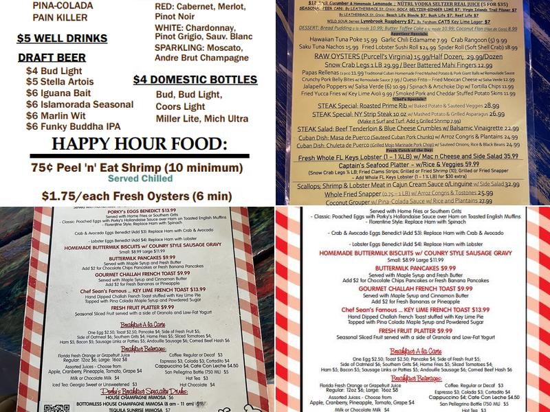Porky's Bayside Restaurant and Marina Menu
