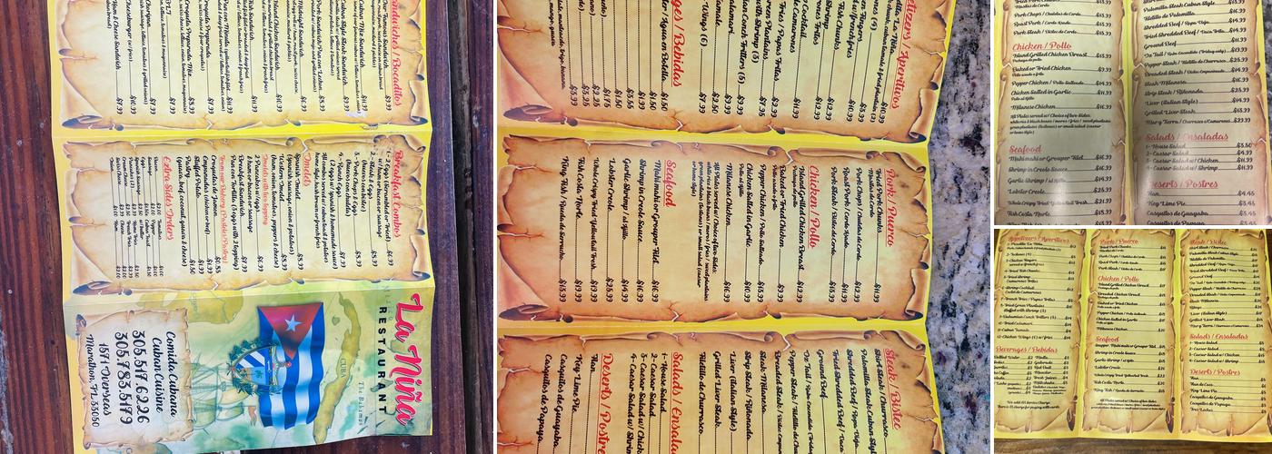 La Niña Restaurant Menu
