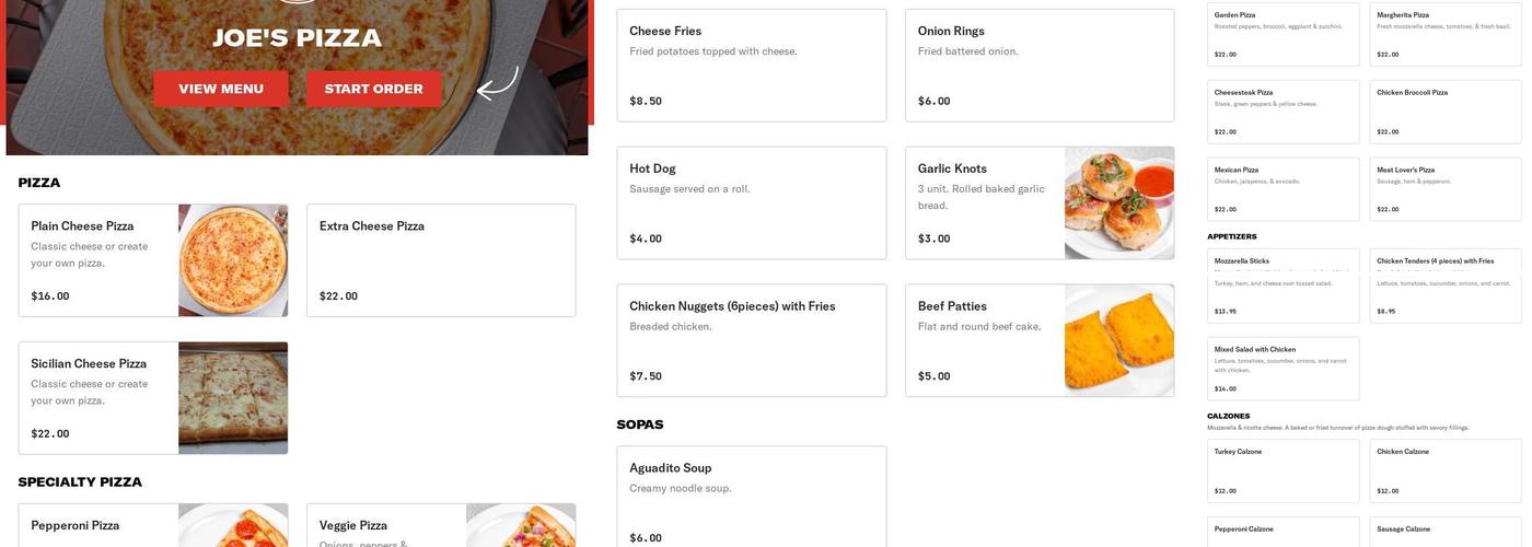 Joe's Pizza Menu