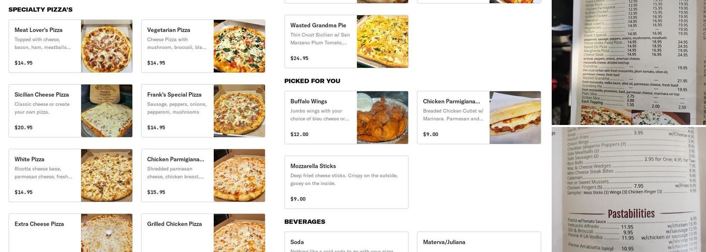 Franks Pizzeria Menu