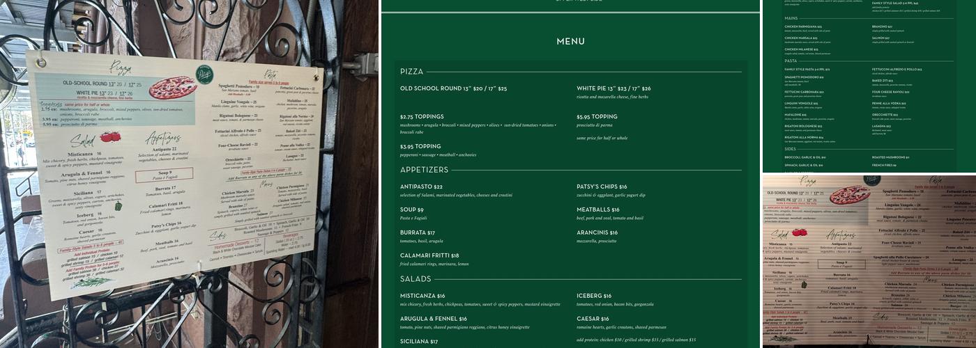 Patsy's Pizzeria Menu