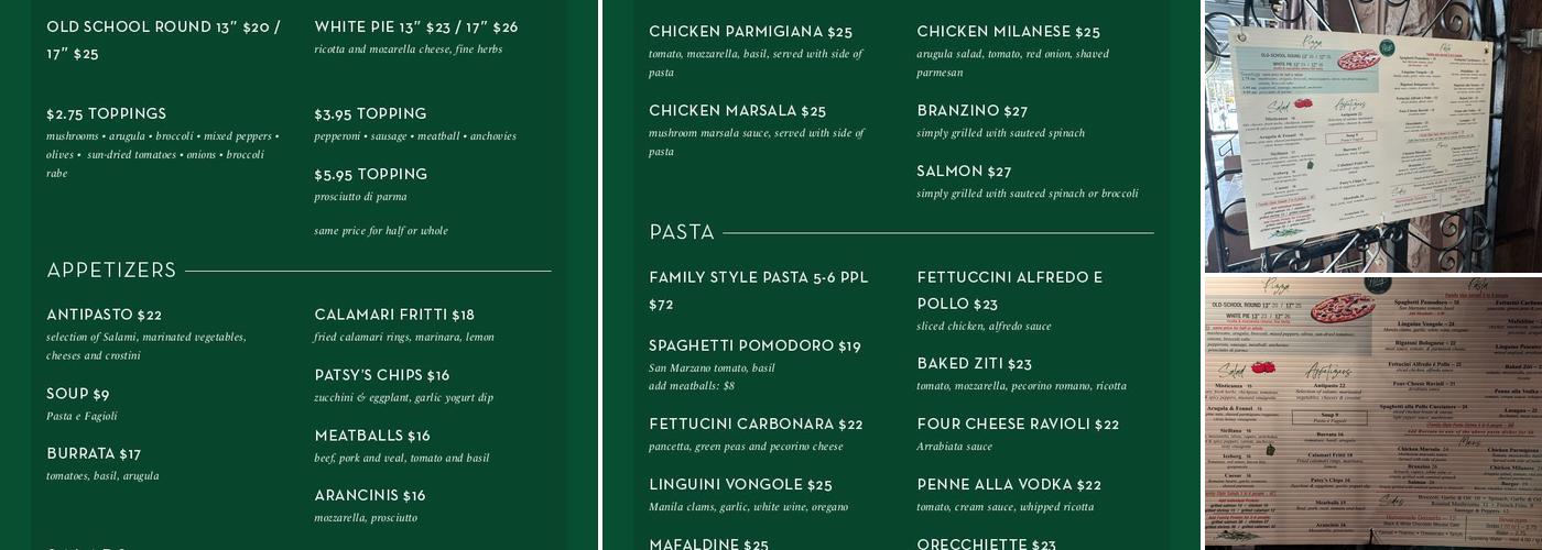 Patsy's Pizzeria Menu