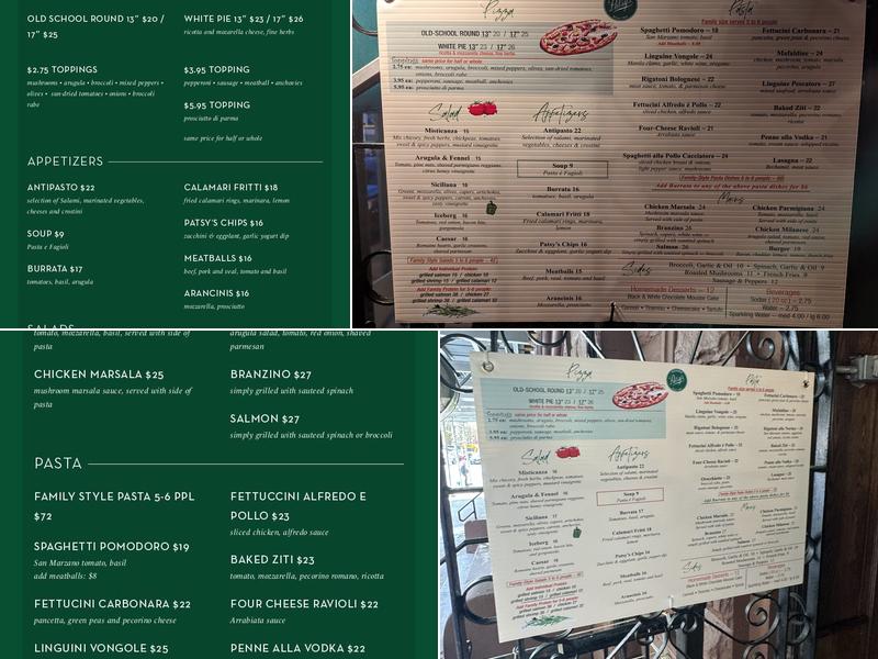 Patsy's Pizzeria Menu