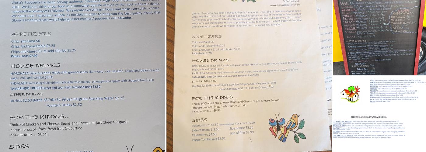 Gloria's Pupuseria Menu