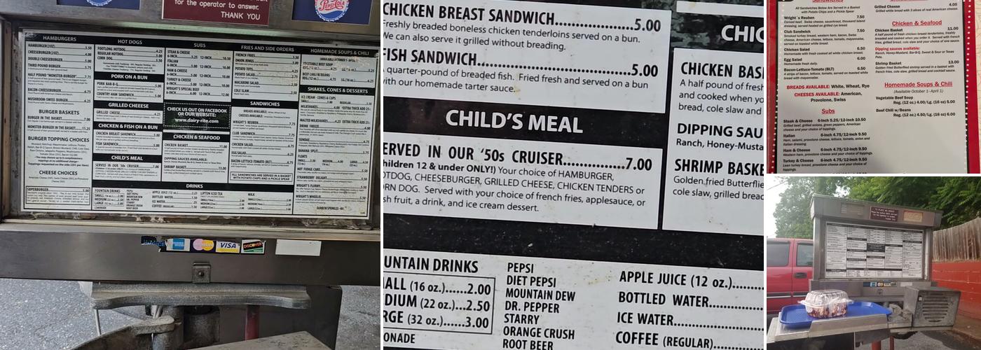 Wright's Dairy-Rite Menu