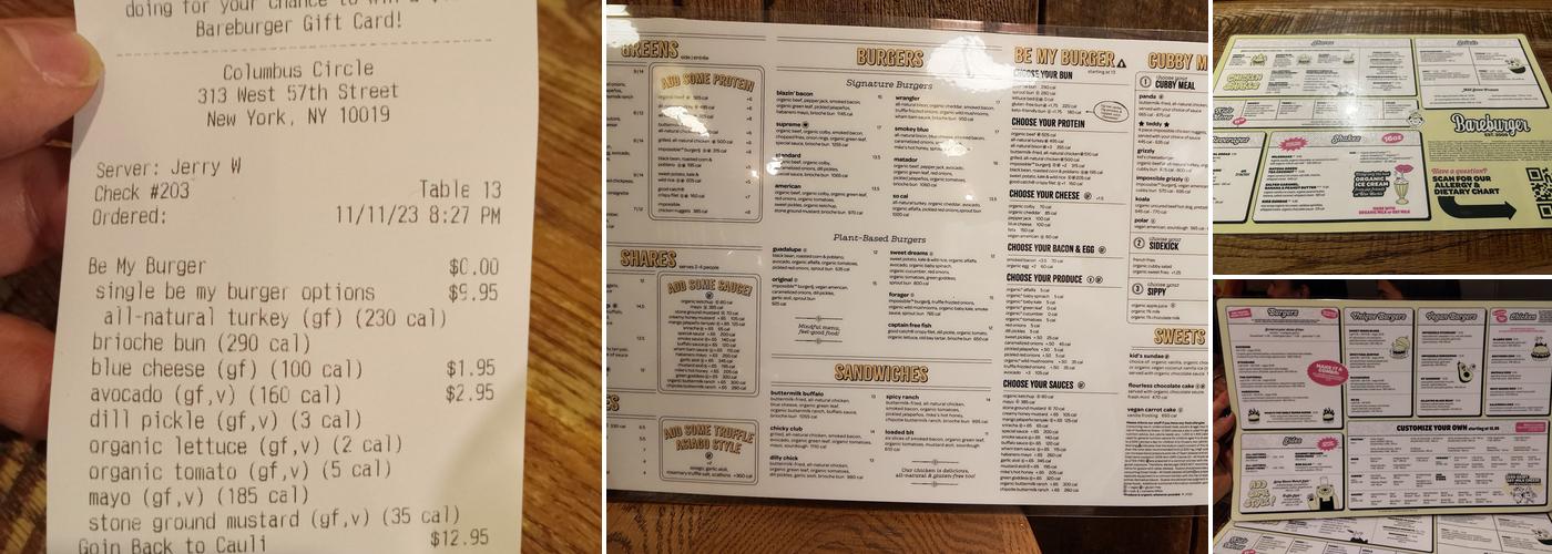 Bareburger Menu