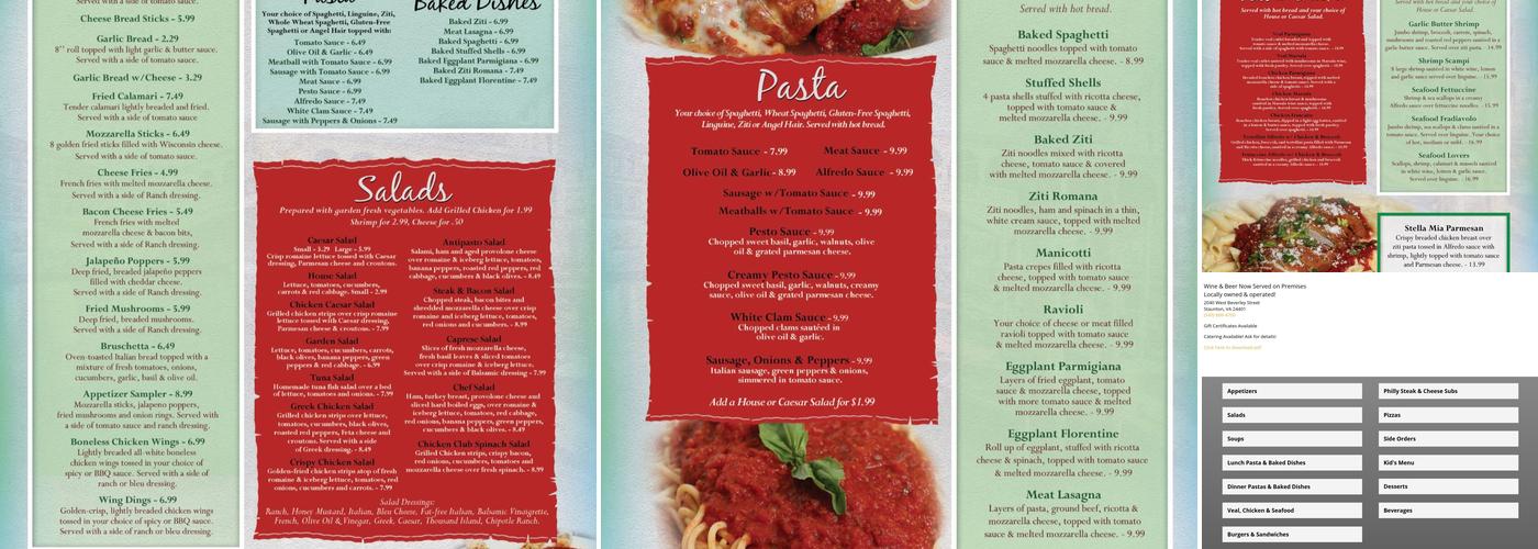 Stella Mia Pizzeria Menu