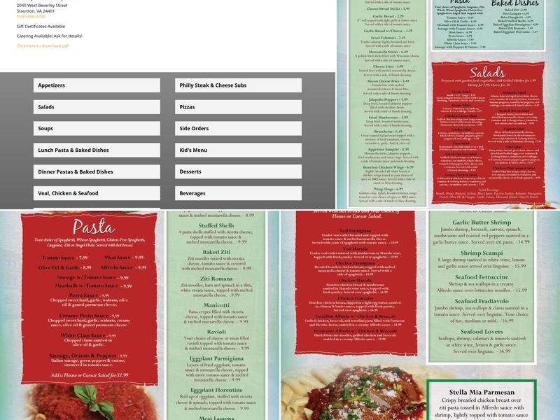 Stella Mia Pizzeria Menu