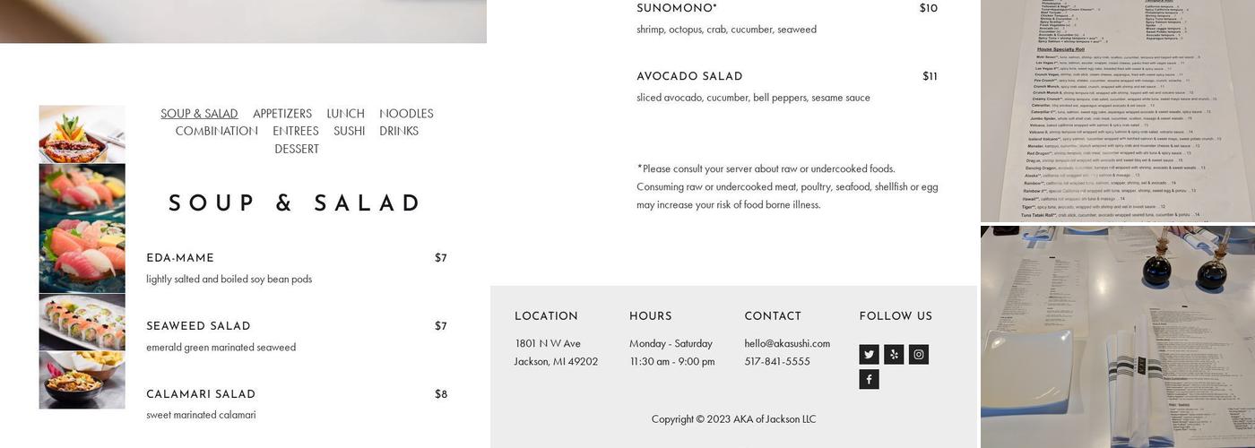 AKA Sushi Menu
