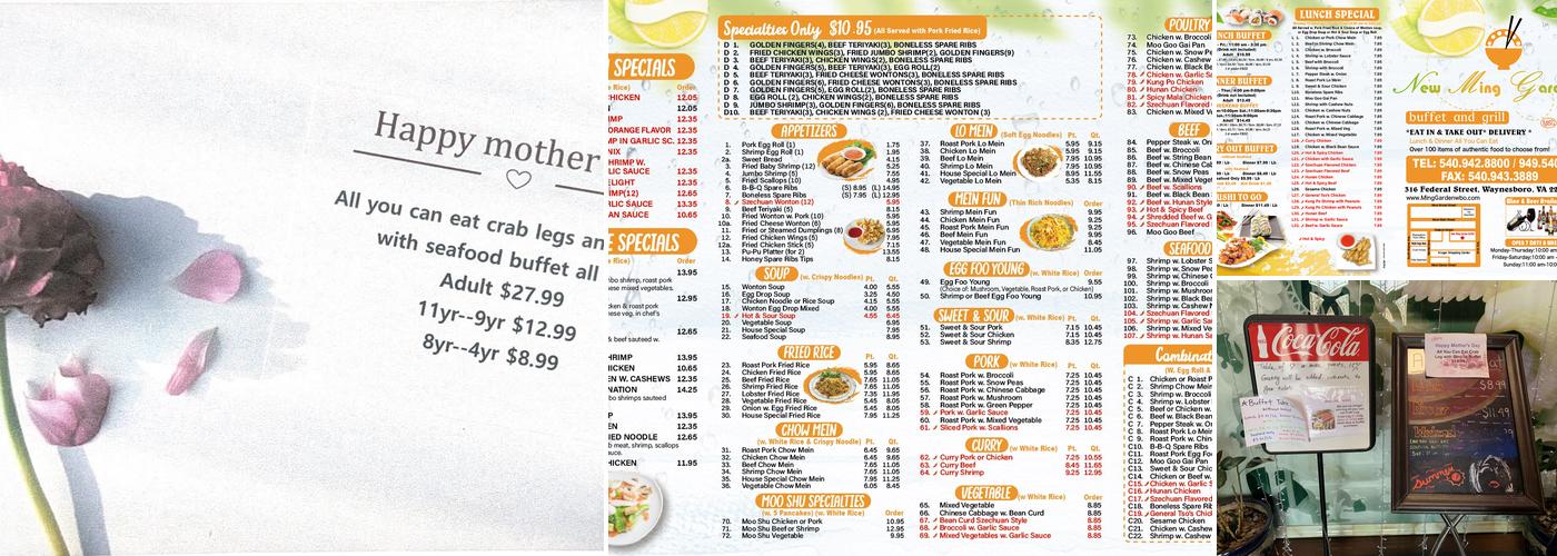 New Ming Garden Buffet and Grill Menu