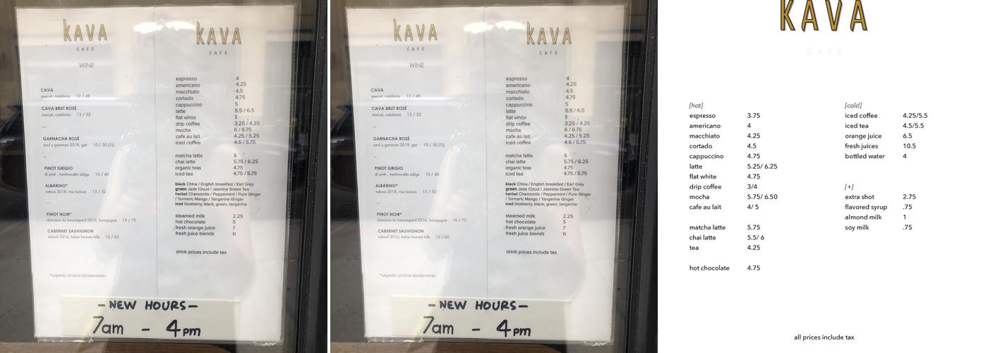 Kava Cafe Menu
