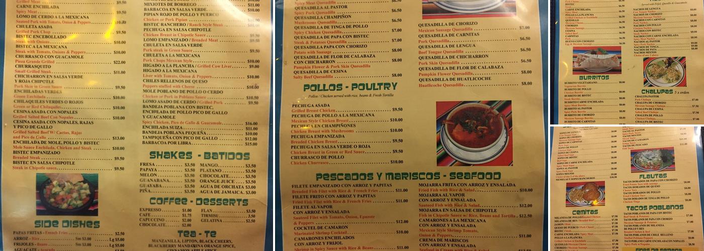 El Mole Poblano Menu