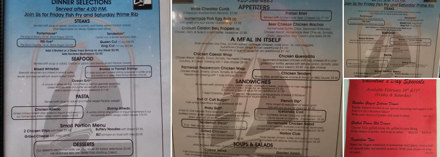 Port O'Call Harbor Center Menu