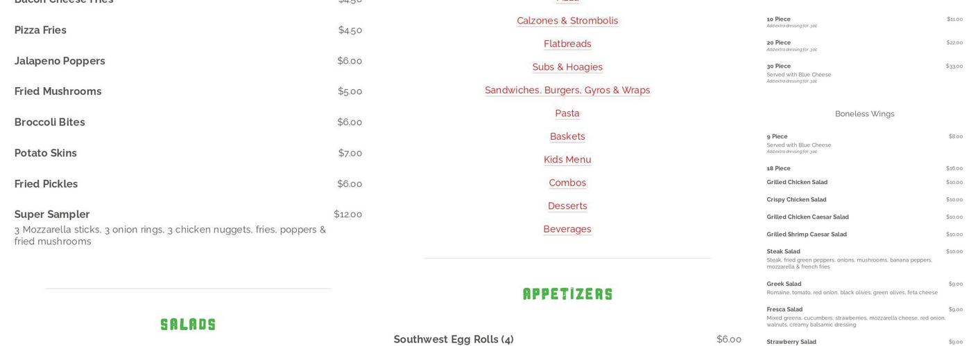 Italian Touch Pizza Menu