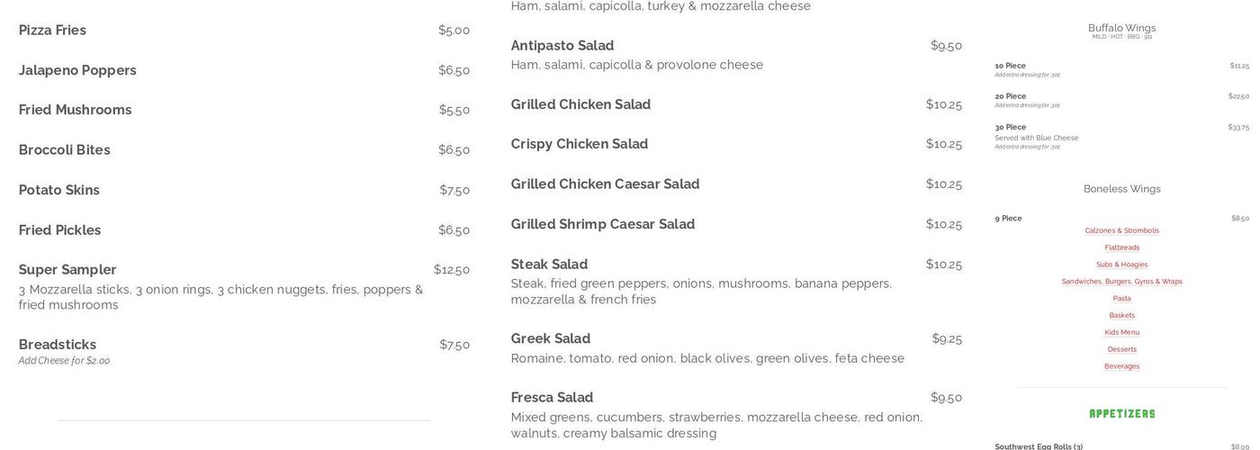 Italian Touch Pizza Menu