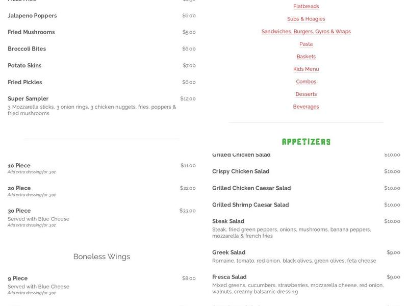 Italian Touch Pizza Menu