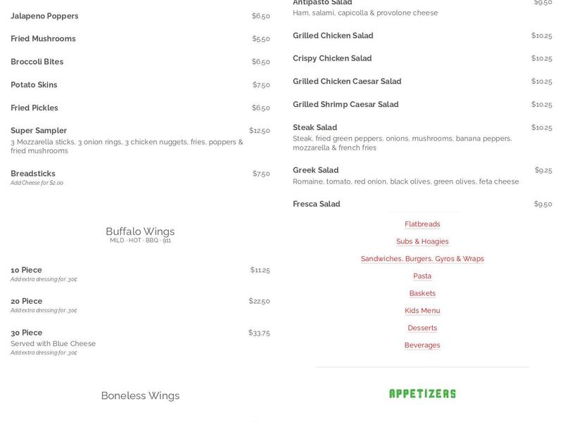 Italian Touch Pizza Menu