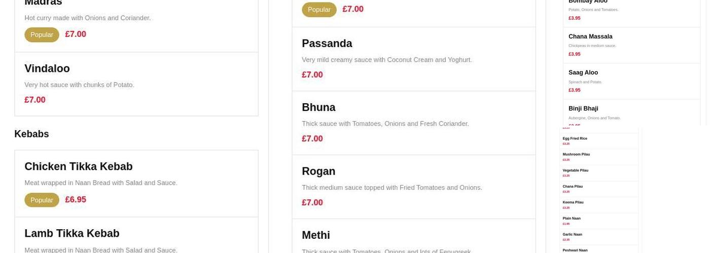 Comber Tandoori Menu
