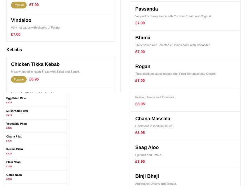 Comber Tandoori Menu