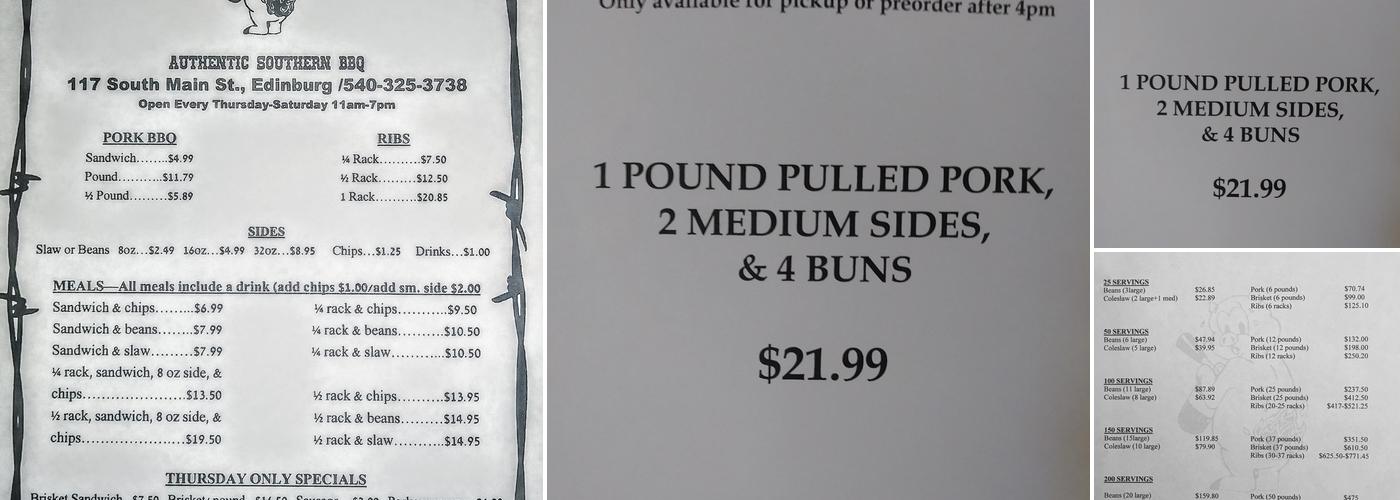 Bean's Barbeque Menu