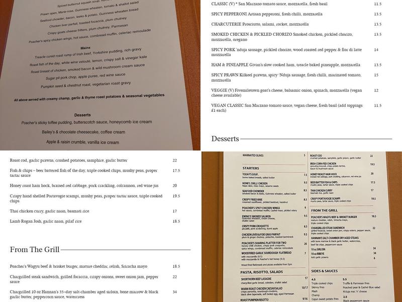 The Poachers Pocket Menu