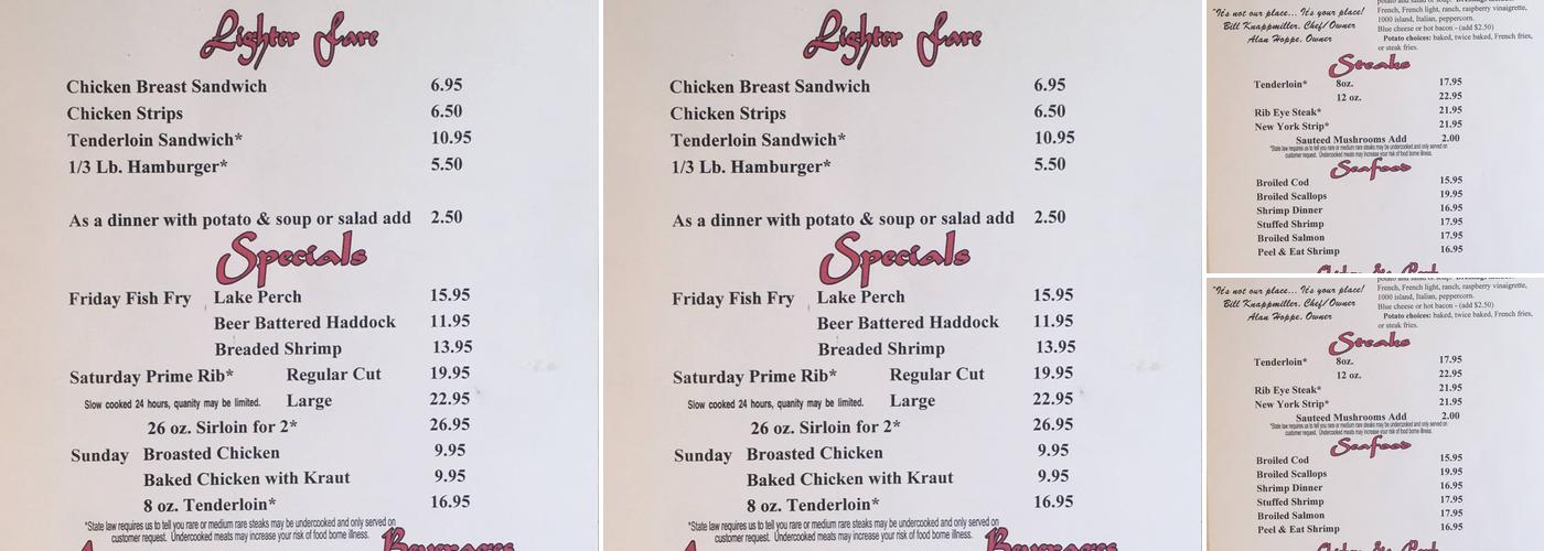 Billy's on Main Menu