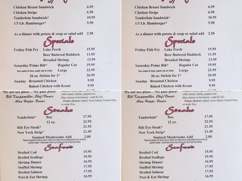 Billy's on Main Menu