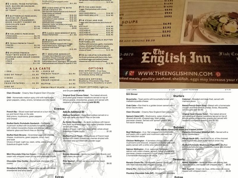 The English Inn Menu