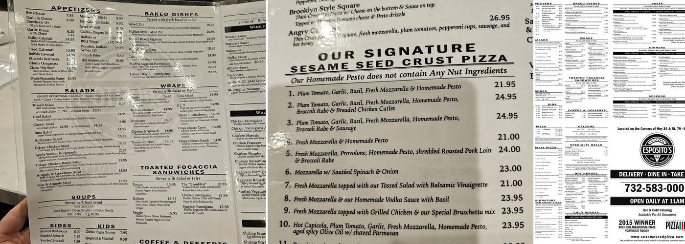 Esposito's Pizza Menu