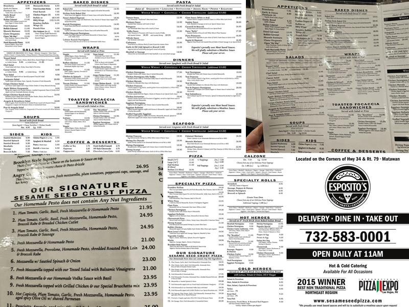 Esposito's Pizza Menu
