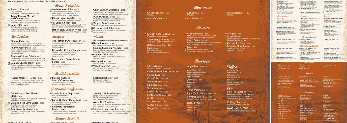 Cluanie Bar & Kitchen Menu