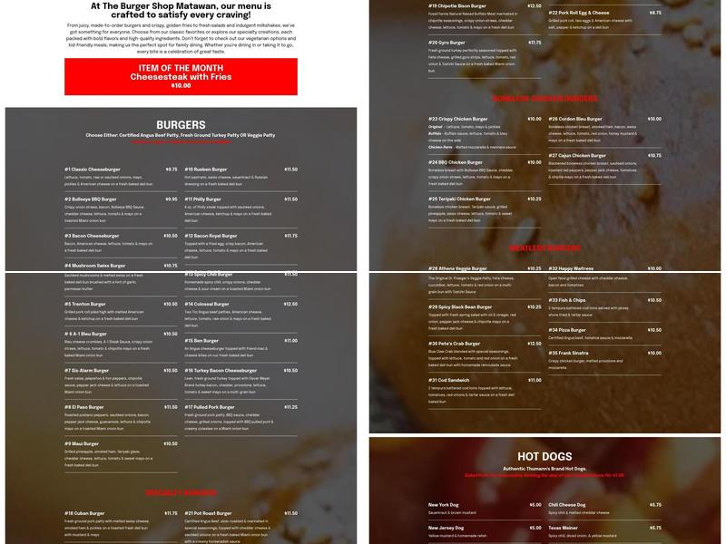 The Burger Shop Menu