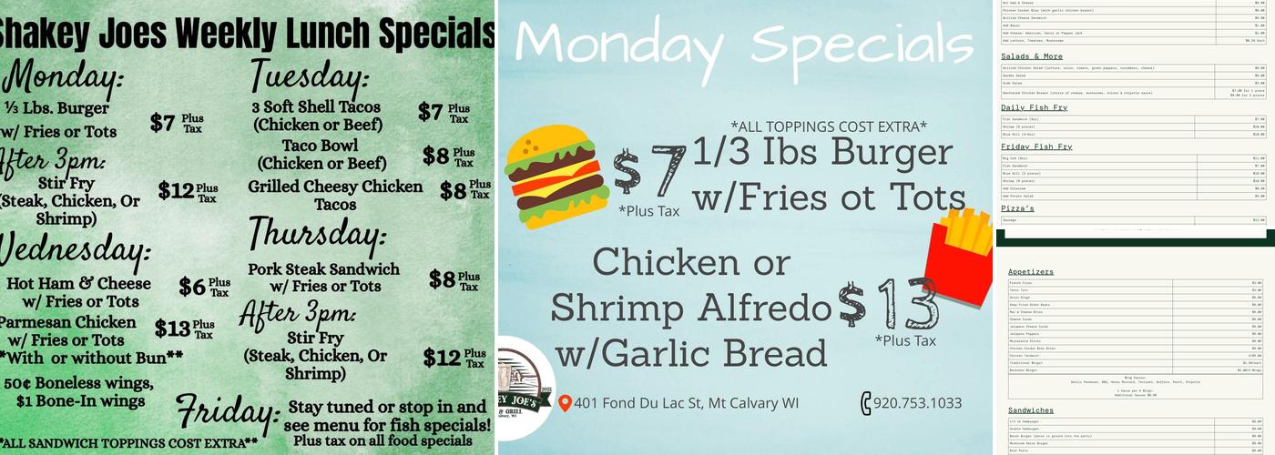 Shakey Joe's Bar & Grill Menu