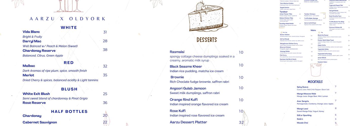 Aarzu Modern Indian Bistro | BYOB Menu