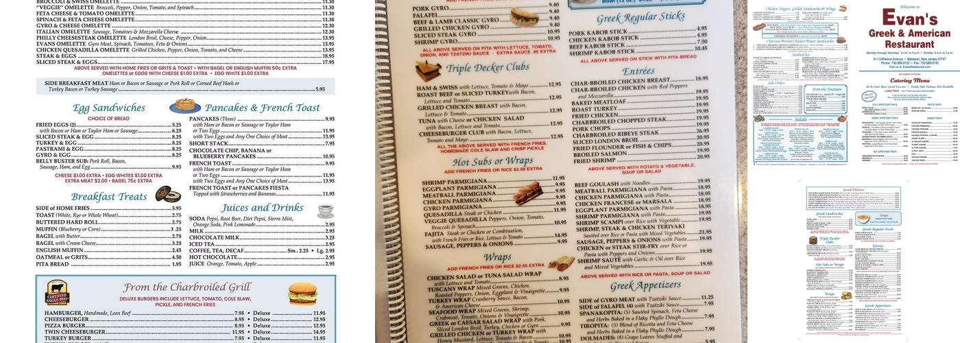 Evan's Restaurant Menu