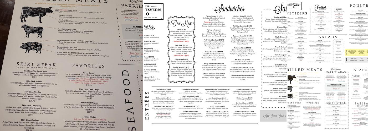 The Pine Tavern Menu